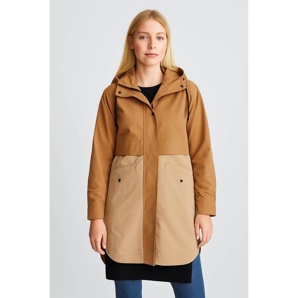 Everlane Long Anorak Jacket Brown Tan Two Tone XS Hooded Rain Coat NWT - Picture 1 of 12